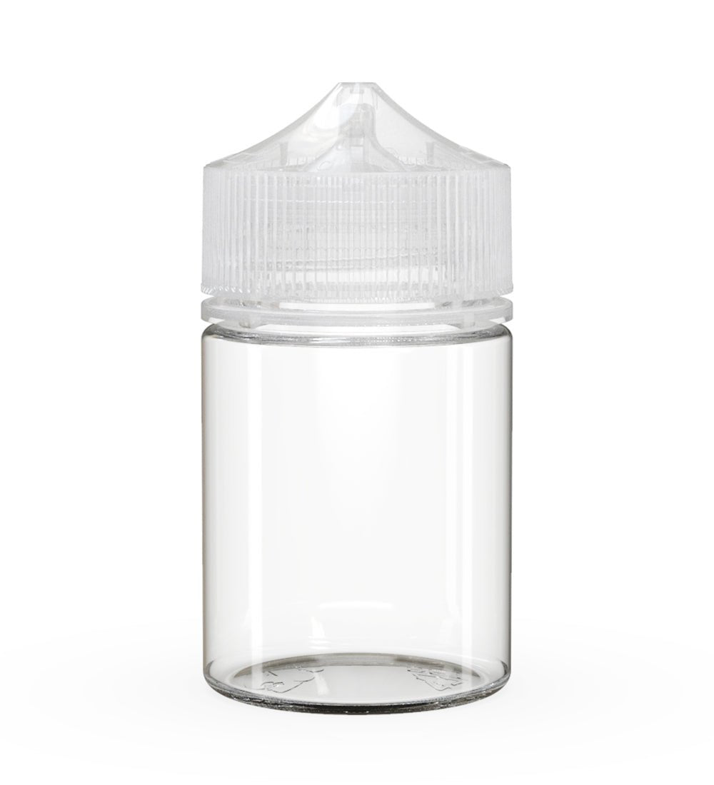 CHUBBY GORILLA Child Resistant Stubby Unicorn PET Dropper Bottles w/ Clear Lid | 60mL - Clear | Sample - 1