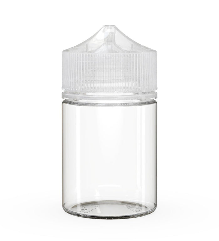 CHUBBY GORILLA Child Resistant Stubby Unicorn PET Dropper Bottles Clear | 60mL - w/ Clear Lid | Sample Image