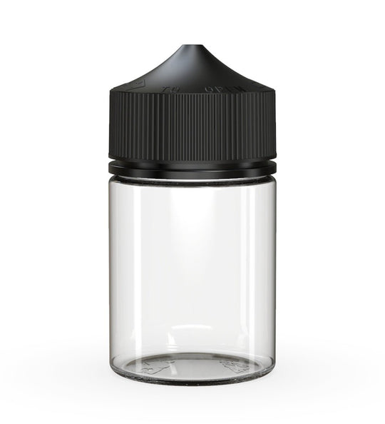 CHUBBY GORILLA Child Resistant Stubby Unicorn PET Dropper Bottles w/ Black Lid | 60mL - Clear | Sample - 1