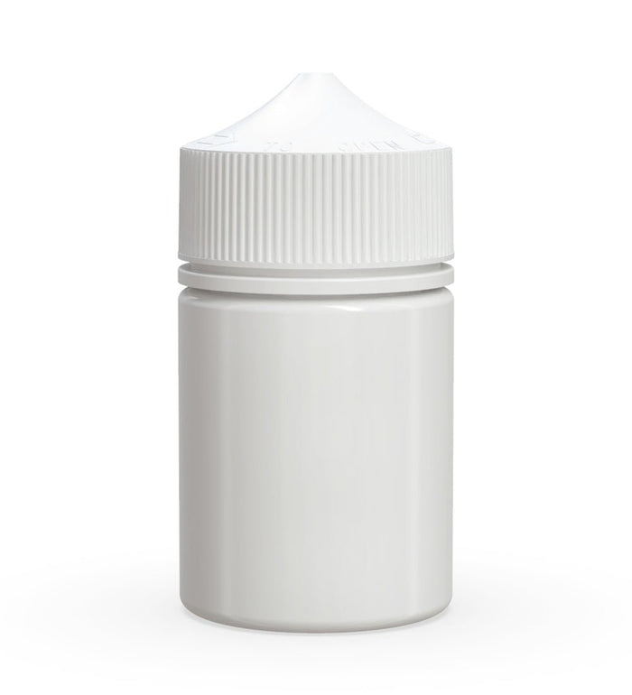 CHUBBY GORILLA Child Resistant Stubby Unicorn PET Dropper Bottles White | 60mL - w/ White Lid | Sample Image