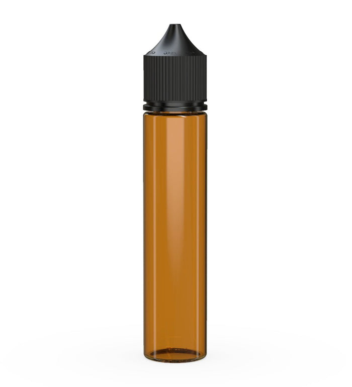 CHUBBY GORILLA Child Resistant Unicorn V3 PET Dropper Bottles Amber | 75mL - w/ Black Lid | Sample Image
