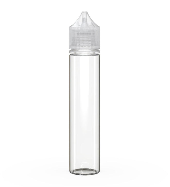 CHUBBY GORILLA Child Resistant Unicorn V3 PET Dropper Bottles Clear | 75mL - w/ Clear Lid | Sample Image