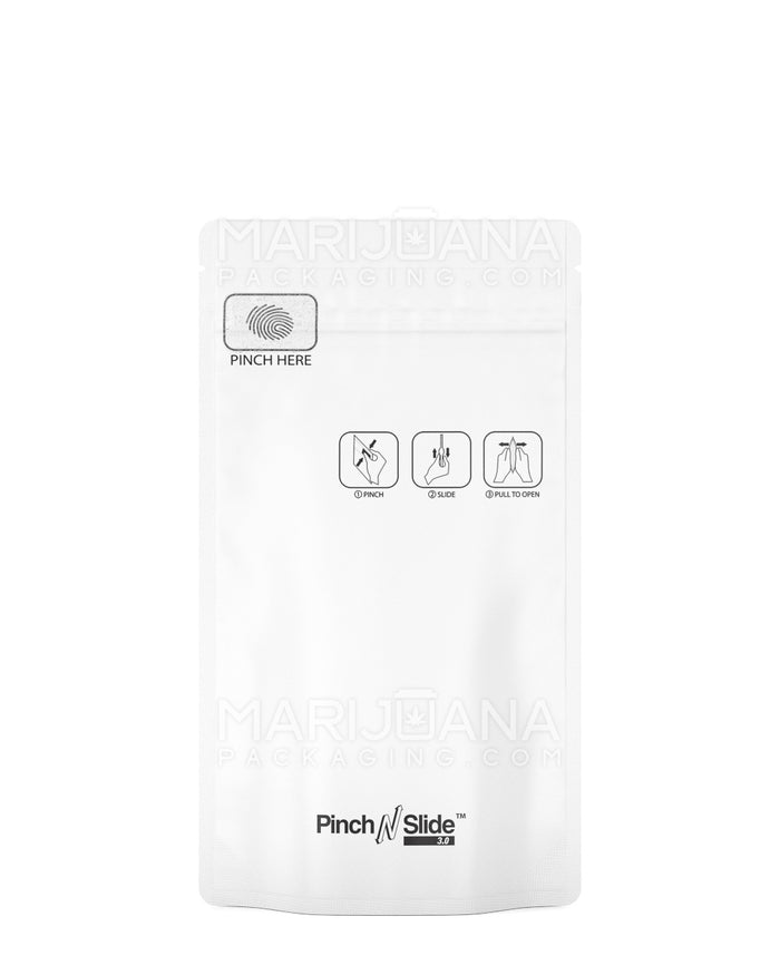 Child Resistant & Tamper Evident Pinch N Slide 3.0 Matte White Mylar Bags | 4in x 7.4in - 7g | Sample Image