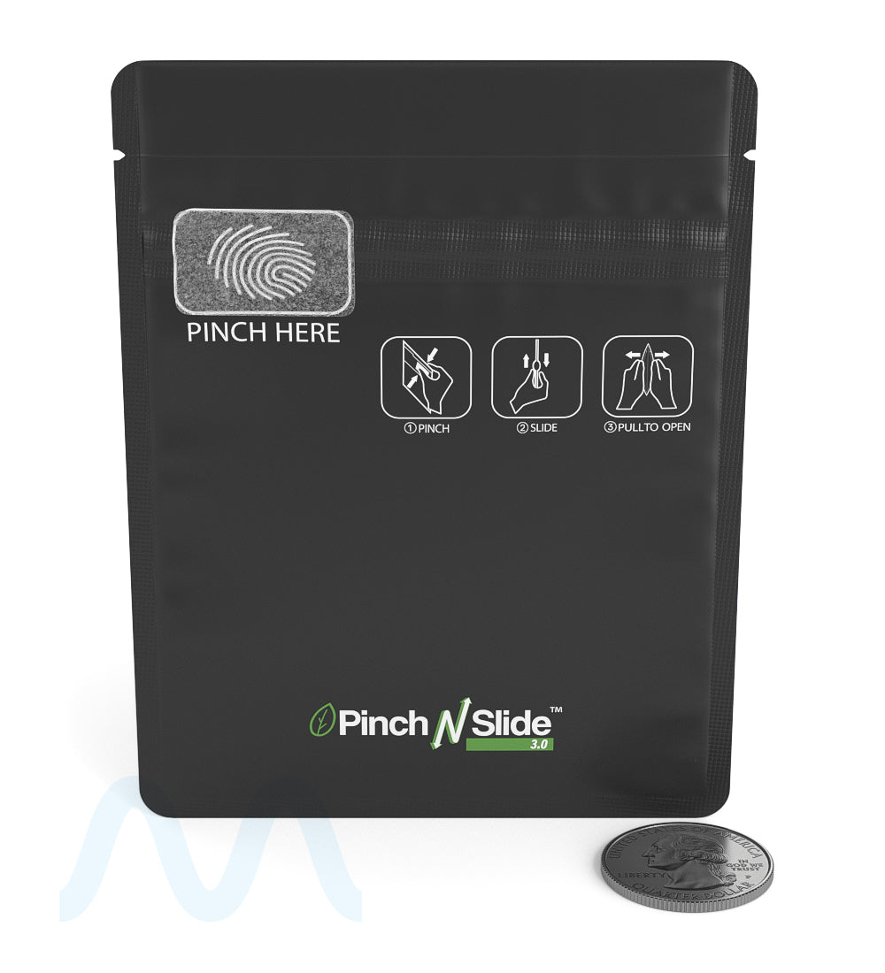 Child Resistant & Tamper Evident | Pinch N Slide 3.0 Matte Black PCR Mylar Bags | 3.4in x 4.4in - 1g - 250 Count - 5