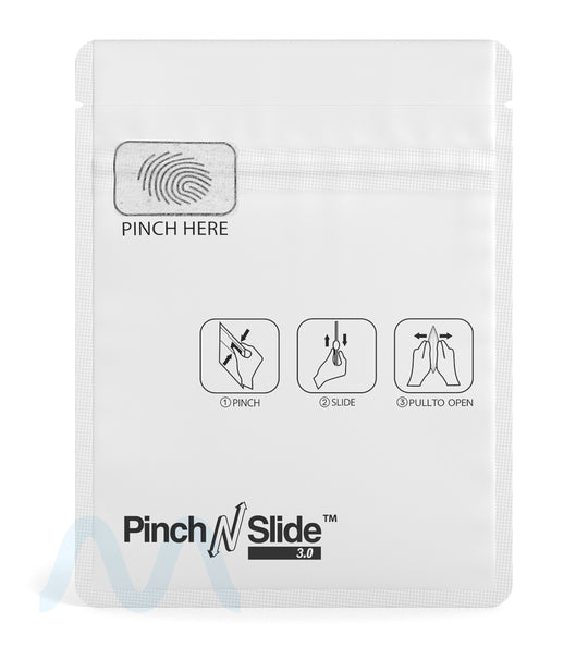 Child Resistant & Tamper Evident | Pinch N Slide 3.0 Matte White PCR Mylar Bags | 3.4in x 4.4in - 1g - 250 Count - 1