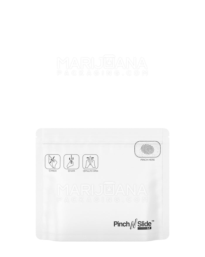 Child Resistant & Tamper Evident Pinch N Slide 3.0 Matte White Mylar Exit Bags | 8in x 6.7in - 28g | Sample Image