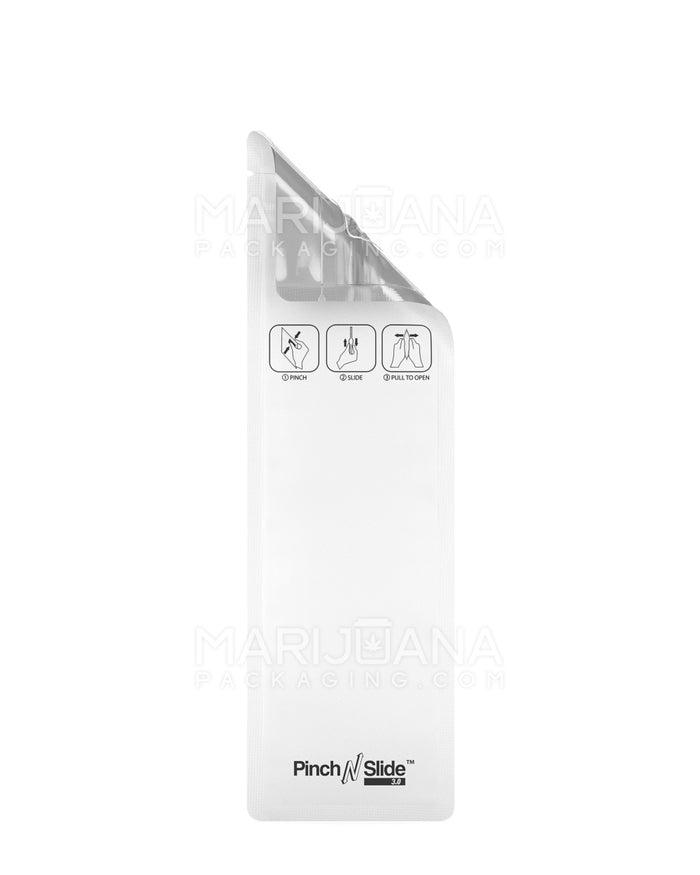 Child Resistant & Tamper Evident Pinch N Slide 3.0 Matte White Vista Mylar Bags | 2.4in x 7.9in - 2.5g | Sample Image