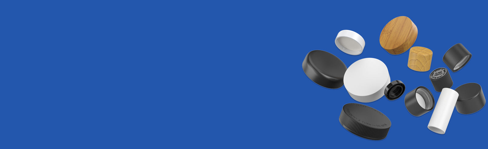 Various bottle caps and jar lids.