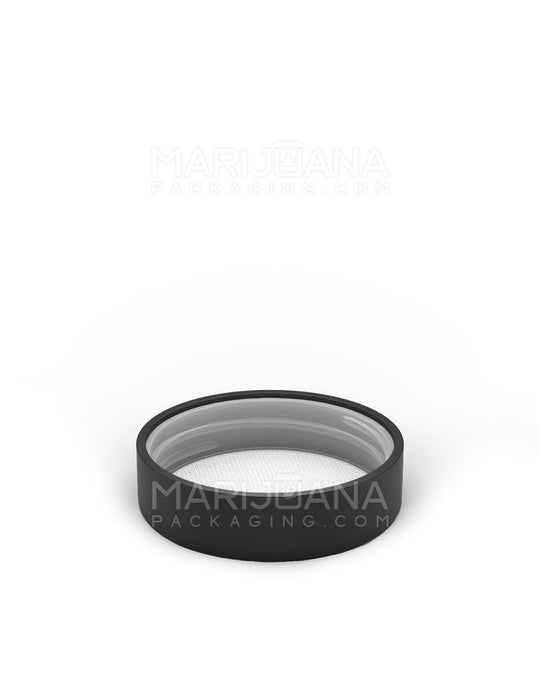 Child Resistant | Smooth Push Down & Turn Plastic Caps w/ Text & Foam Induction Heat Seal Liner | 50mm - Matte Black - 100 Count