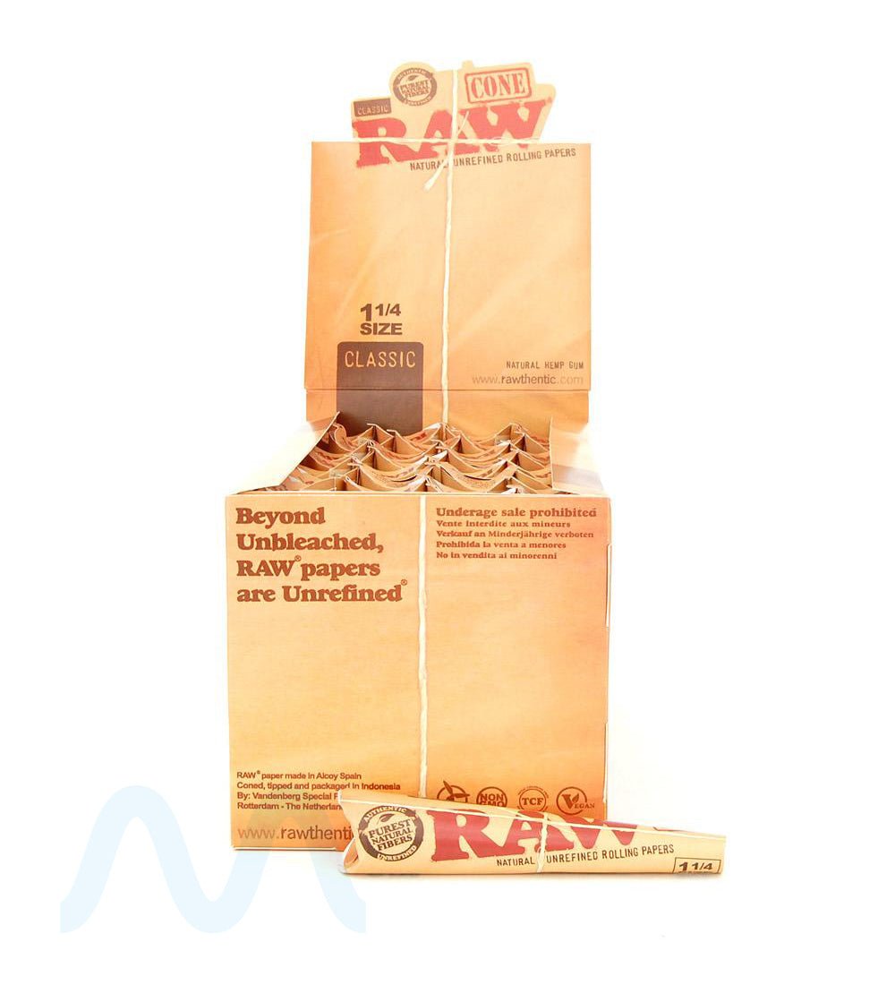 RAW | 'Retail Display' Classic 1 1/4 Size Pre - Rolled Cones | 83mm - Hemp Paper - 192 Count - 1