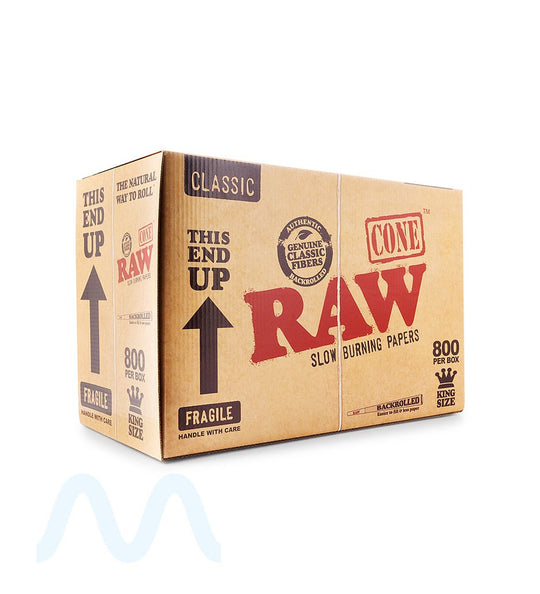 RAW | Classic King Size Pre - Rolled Backrolled Cones | 109mm - Unbleached Paper - 800 Count - 1