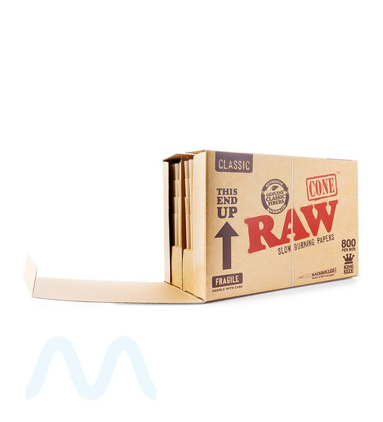 RAW | Classic King Size Pre - Rolled Backrolled Cones | 109mm - Unbleached Paper - 800 Count - 2