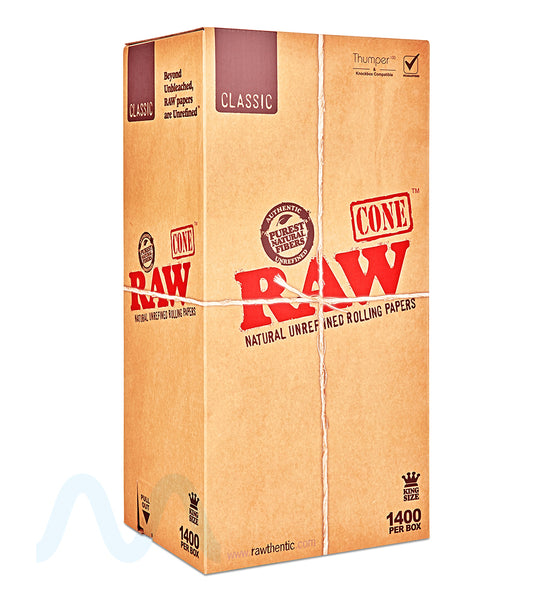 RAW | Classic King Size Pre-Rolled Cones | 109mm - Unbleached Paper - 1400 Count