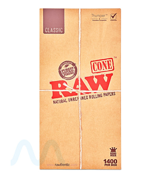 RAW | Classic King Size Pre-Rolled Cones | 109mm - Unbleached Paper - 1400 Count