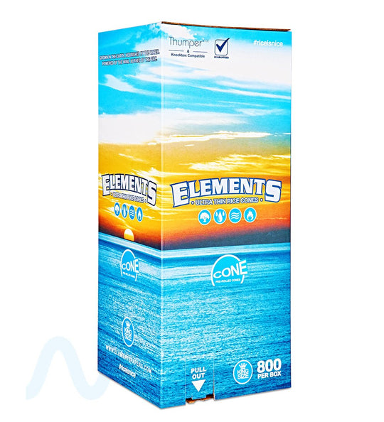 ELEMENTS | King Size Ultra Thin Pre - Rolled Rice Cones | 109mm - Rice Paper - 800 Count - 1