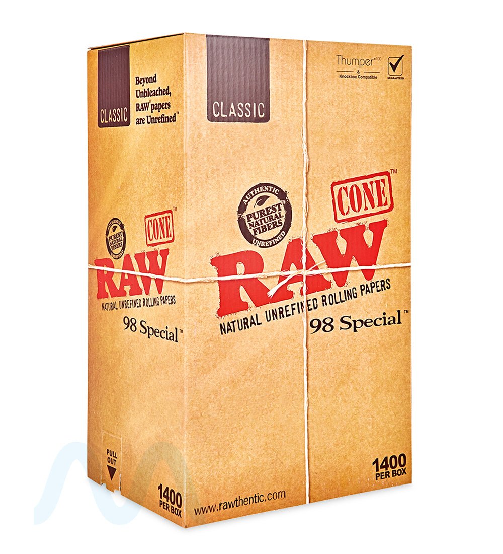 RAW | Classic 98 Special Pre - Rolled Cones | 98mm - Unbleached Paper - 1400 Count - 1