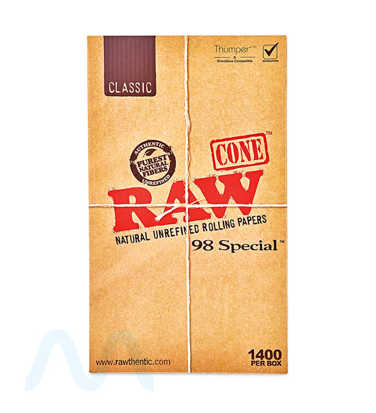 RAW | Classic 98 Special Pre-Rolled Cones | 98mm - Unbleached Paper - 1400 Count