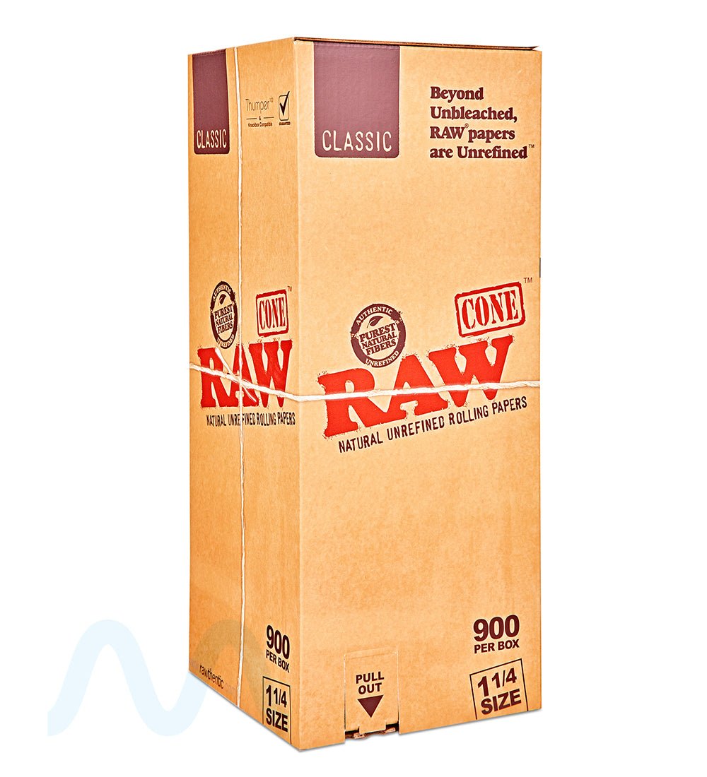 RAW | Classic 1 1/4 Size Pre - Rolled Cones | 84mm  - Unbleached Paper - 900 Count - 1