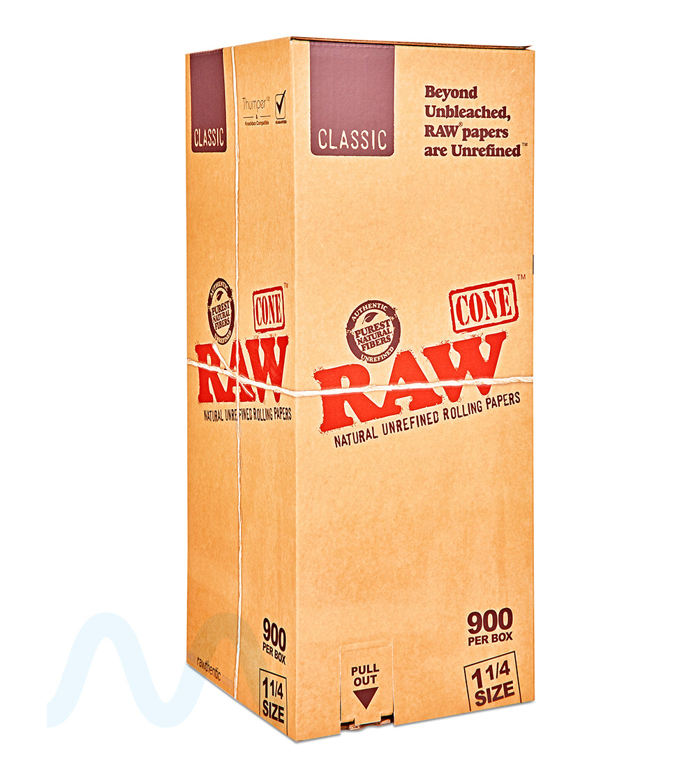 RAW | Classic 1 1/4 Size Pre-Rolled Cones | 84mm - Unbleached Paper - 900 Count