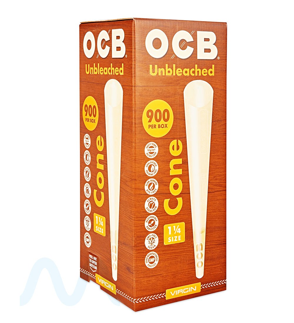 OCB | 1 1/4 Size Virgin Pre - Rolled Cones | 84mm - Unbleached Paper - 900 Count - 1