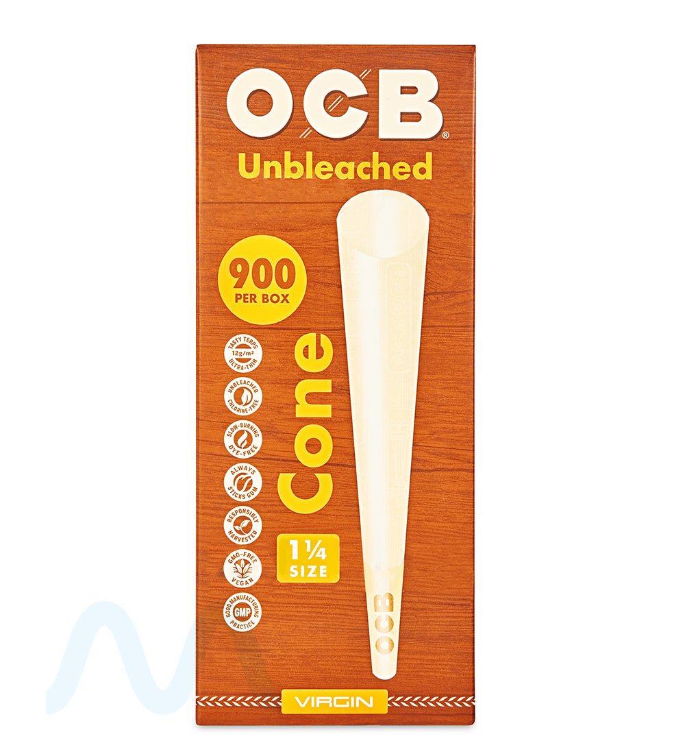 OCB | 1 1/4 Size Virgin Pre - Rolled Cones | 84mm - Unbleached Paper - 900 Count - 2