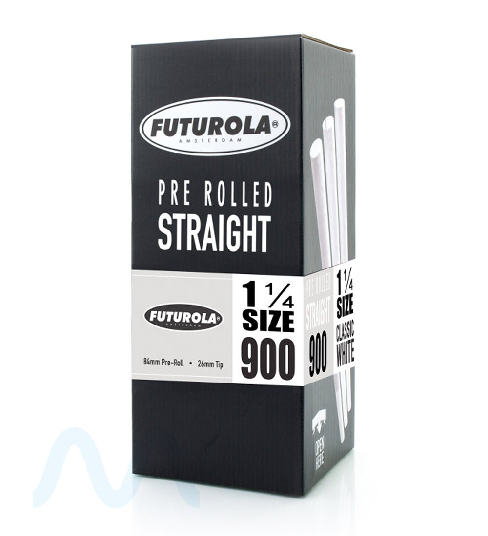 FUTUROLA | Straight 1 1/4 Size Pre - Rolled Cones | 84mm - Classic White Paper - 900 Count - 1