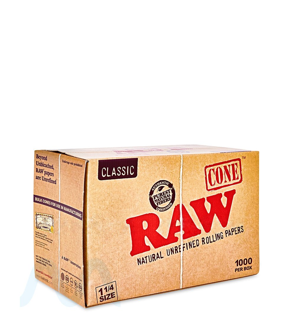 RAW | Classic 1 1/4 Size Pre - Rolled Cones | 84mm  - Unbleached Paper - 1000 Count - 1