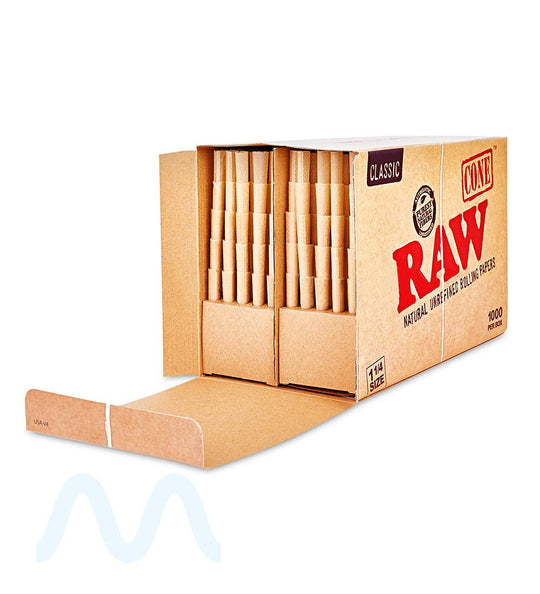 RAW | Classic 1 1/4 Size Pre - Rolled Cones | 84mm  - Unbleached Paper - 1000 Count - 2