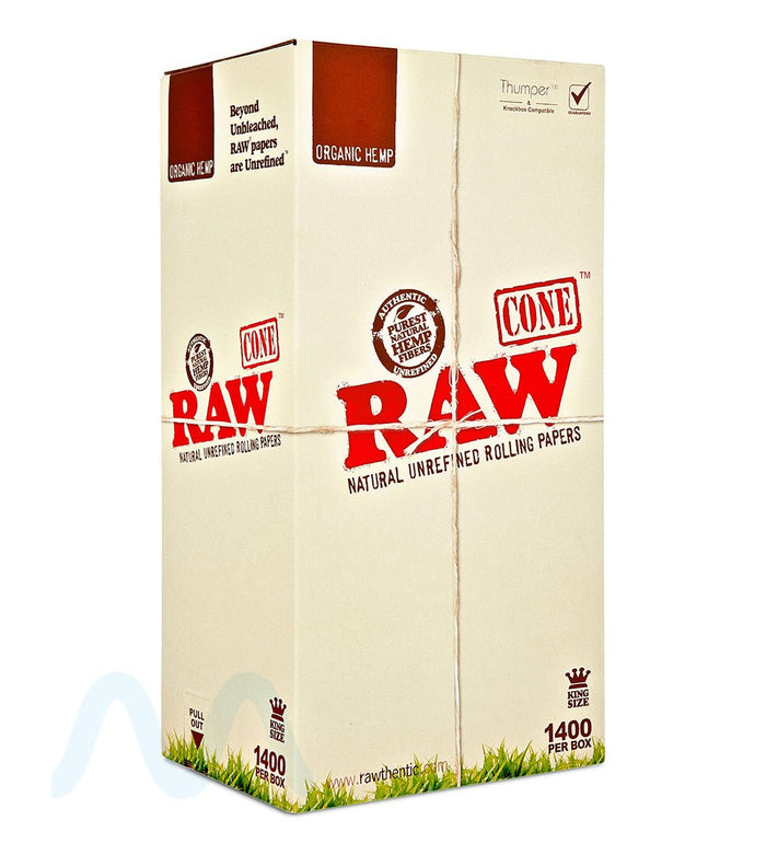 RAW | Organic King Size Pre-Rolled Cones | 109mm - Unbleached Paper - 1400 Count Image