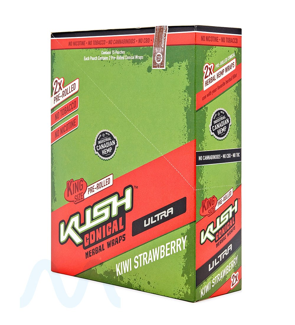 KUSH | 'Retail Display' Ultra Herbal Hemp Conical Wraps | 157mm - Kiwi Strawberry - 15 Count - 1