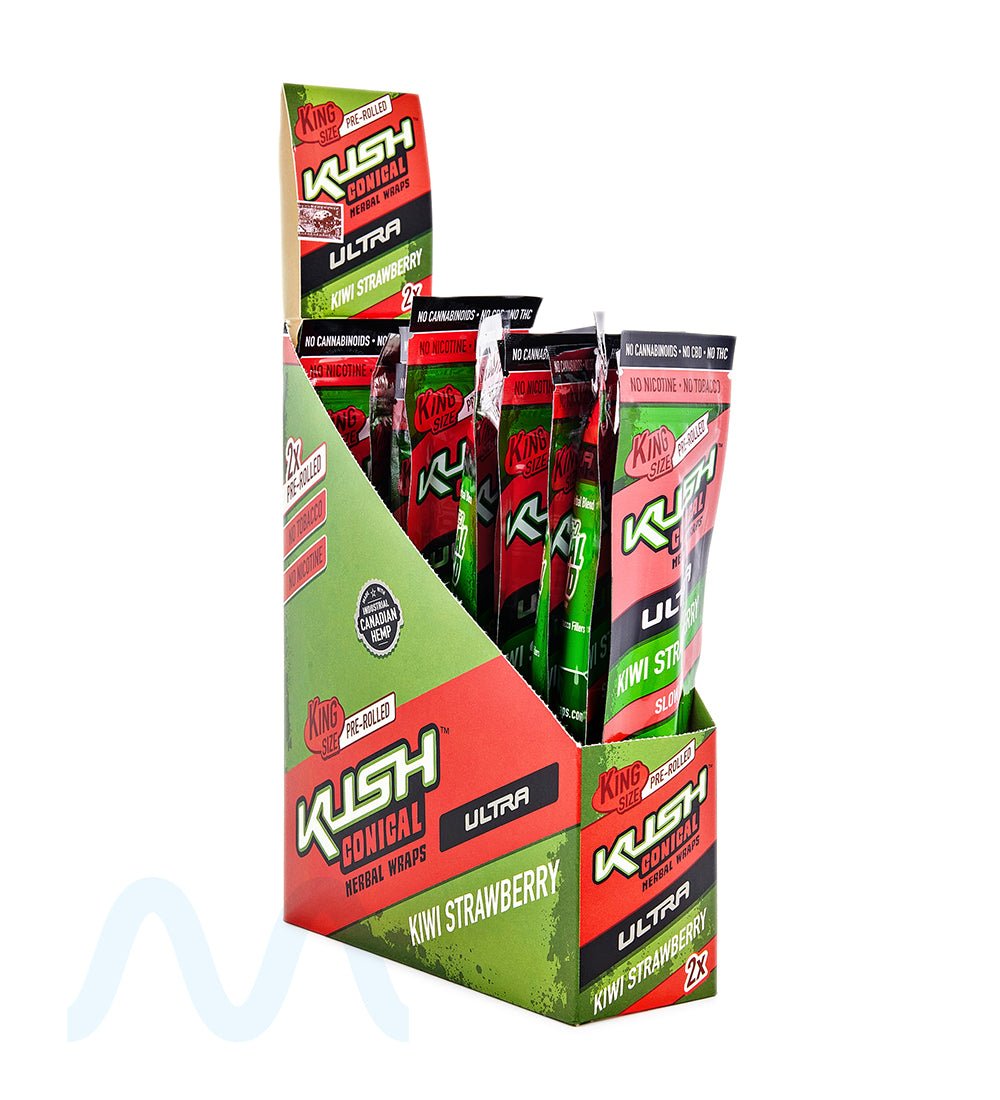 KUSH | 'Retail Display' Ultra Herbal Hemp Conical Wraps | 157mm - Kiwi Strawberry - 15 Count - 2