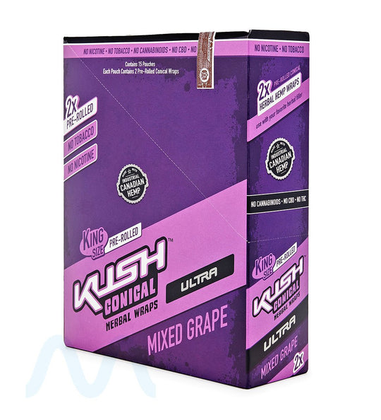 KUSH | 'Retail Display' Ultra Herbal Hemp Conical Wraps | 157mm - Mixed Grape - 15 Count - 1