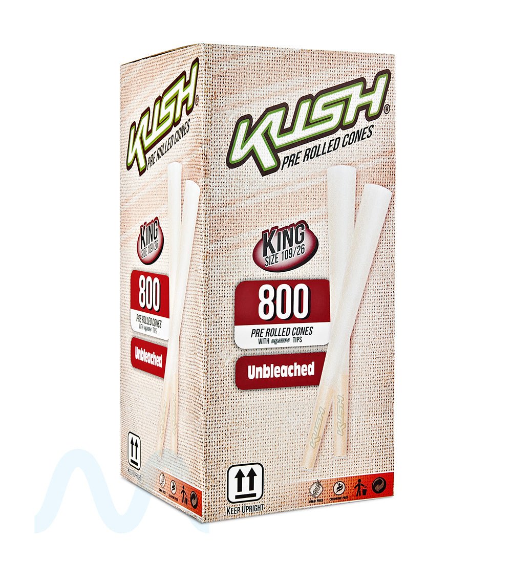 KUSH | Unbleached King Size Pre - Rolled Cones w/ Filter Tip | 109mm - Brown Paper - 800 Count - 1