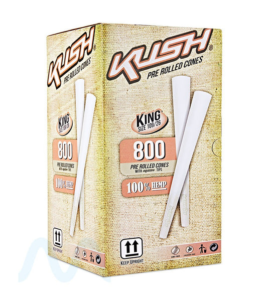 KUSH | Bleached King Size Pre - Rolled Cones w/ Filter Tip | 109mm - Hemp Paper - 800 Count - 1