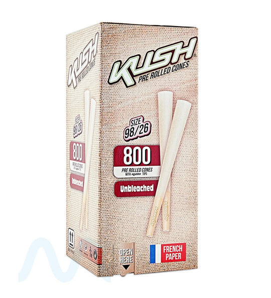 KUSH | Unbleached 98 Special Size Pre - Rolled Cones w/ Filter Tip | 98mm - Brown Paper - 800 Count - 1