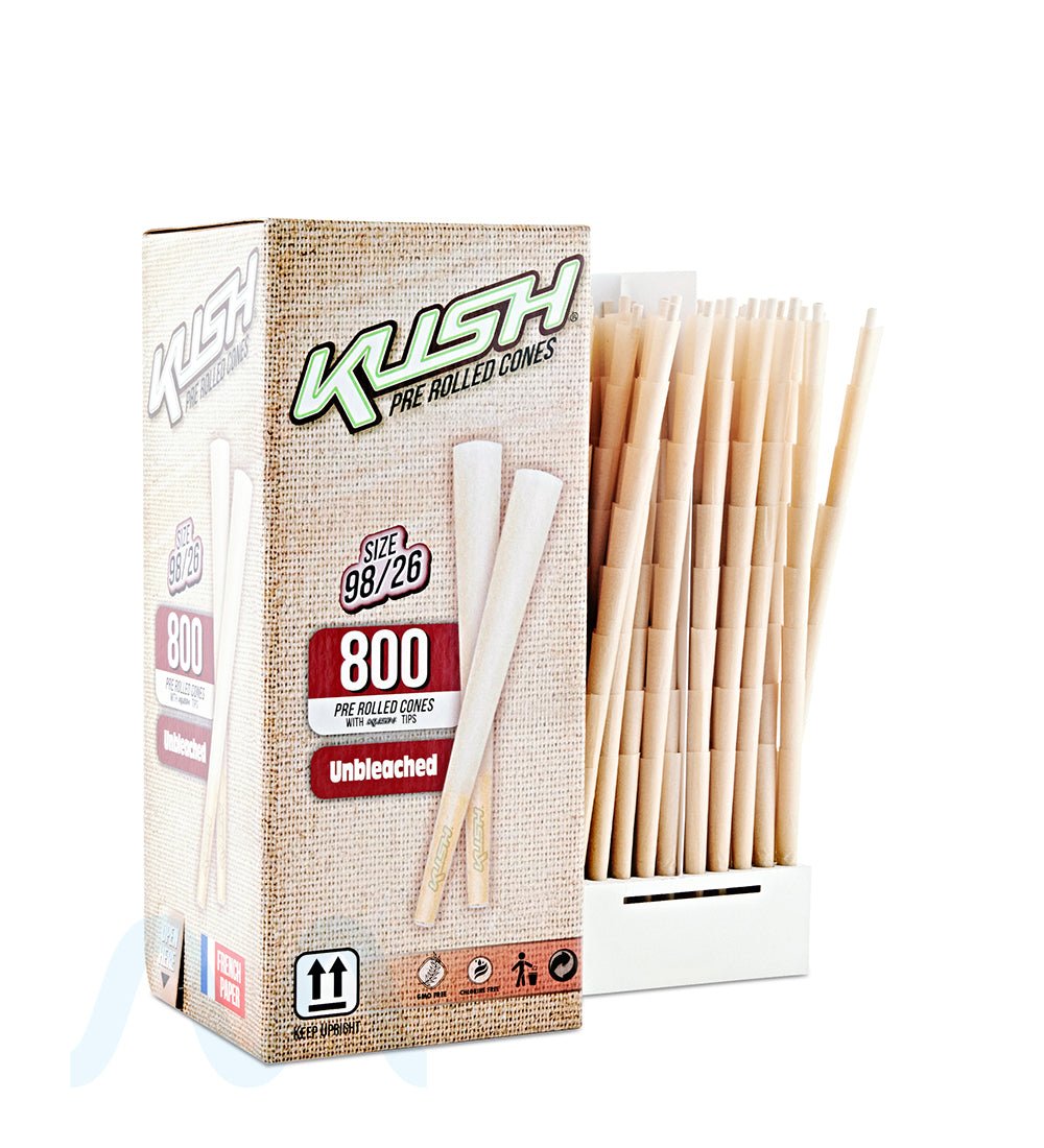 KUSH | Unbleached 98 Special Size Pre - Rolled Cones w/ Filter Tip | 98mm - Brown Paper - 800 Count - 2