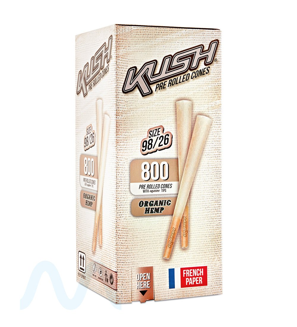 KUSH | Organic 98 Special Size Pre - Rolled Cones w/ Filter Tip | 98mm - Organic Hemp Paper - 800 Count - 1