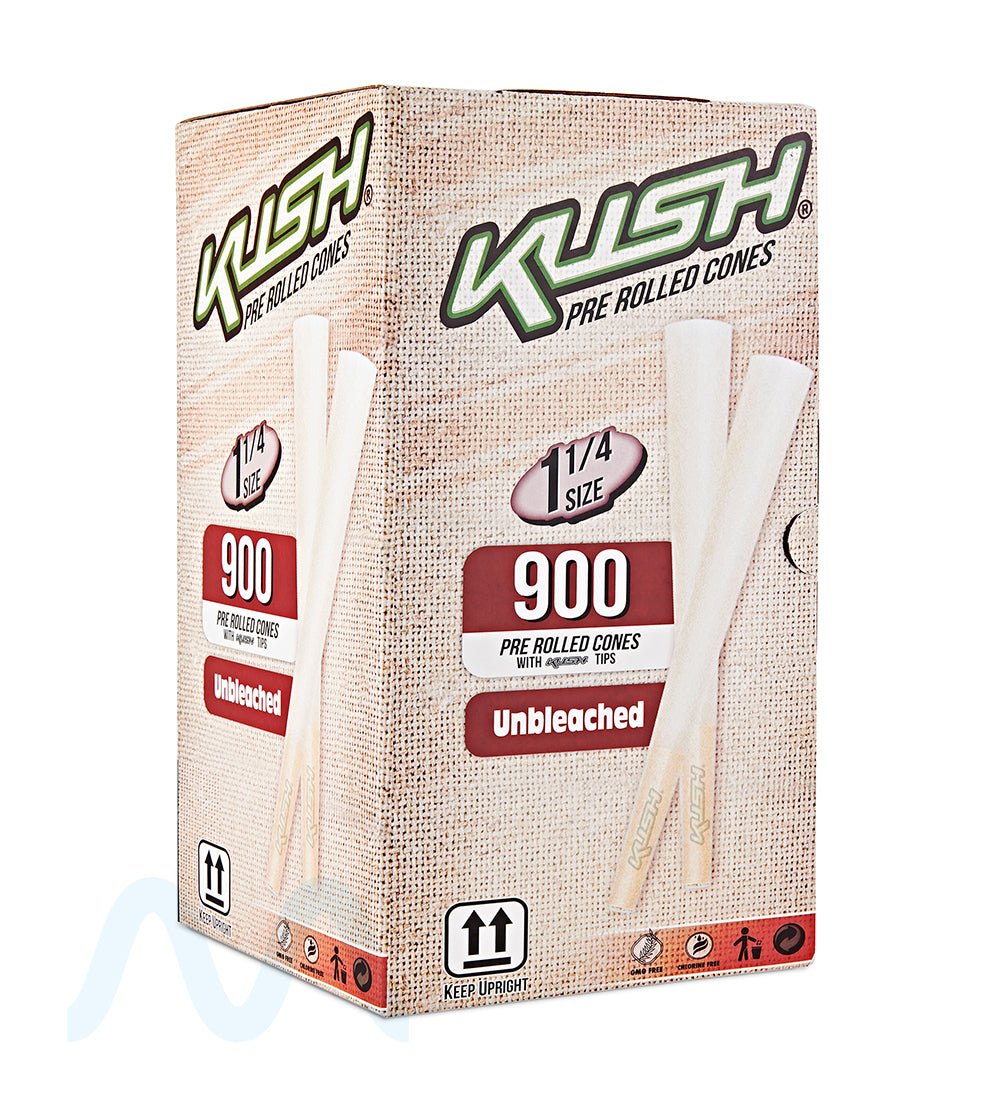 KUSH | 1 1/4 Size Unbleached Pre - Rolled Cones w/ Filter Tip | 84mm - Brown Paper - 900 Count - 1