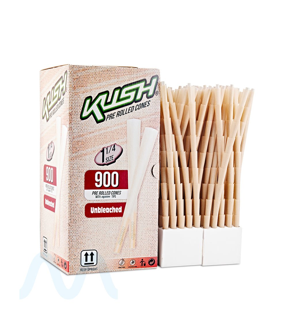 KUSH | 1 1/4 Size Unbleached Pre - Rolled Cones w/ Filter Tip | 84mm - Brown Paper - 900 Count - 4