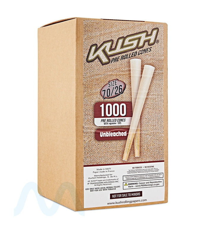KUSH | Dogwalker Size Unbleached Pre-Rolled Cones w/ Filter Tip | 70mm - Brown Paper - 1000 Count Image