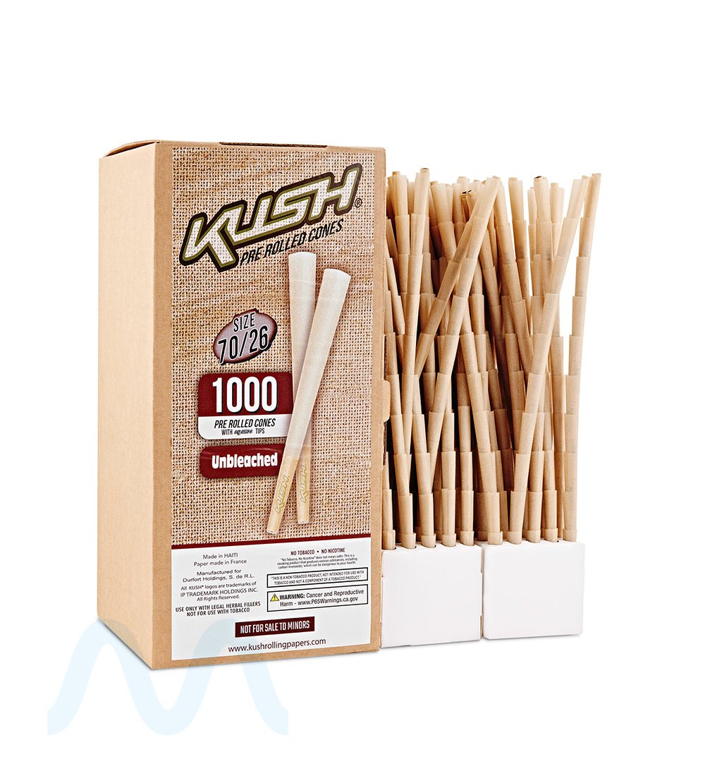 KUSH | Dogwalker Size Unbleached Pre - Rolled Cones w/ Filter Tip | 70mm - Brown Paper - 1000 Count - 4