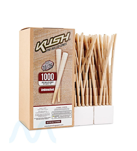 KUSH | Dogwalker Size Unbleached Pre - Rolled Cones w/ Filter Tip | 70mm - Brown Paper - 1000 Count - 4