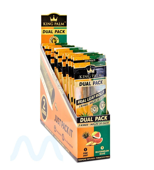 KING PALM | 'Retail Display' Green Natural Leaf Dual Blunt Wraps | 104mm - Pine Drip/Watermelon - 20 Count - 3