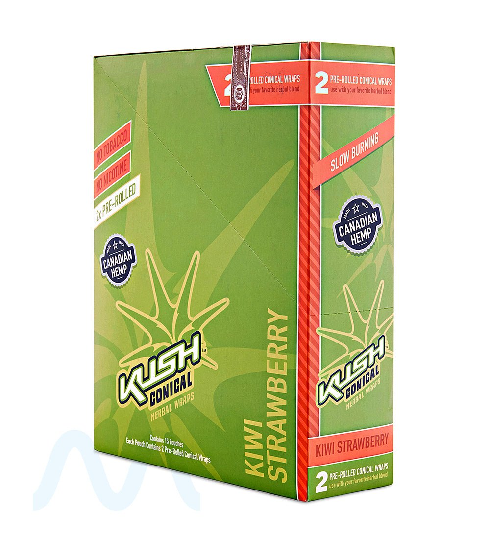 KUSH | 'Retail Display' Herbal Hemp Conical Wraps | 157mm - Kiwi Strawberry - 15 Count - 1