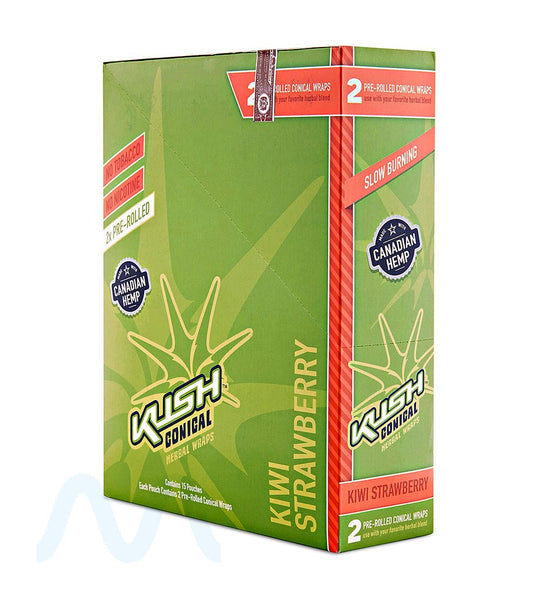 KUSH | 'Retail Display' Herbal Hemp Conical Wraps | 157mm - Kiwi Strawberry - 15 Count - 1