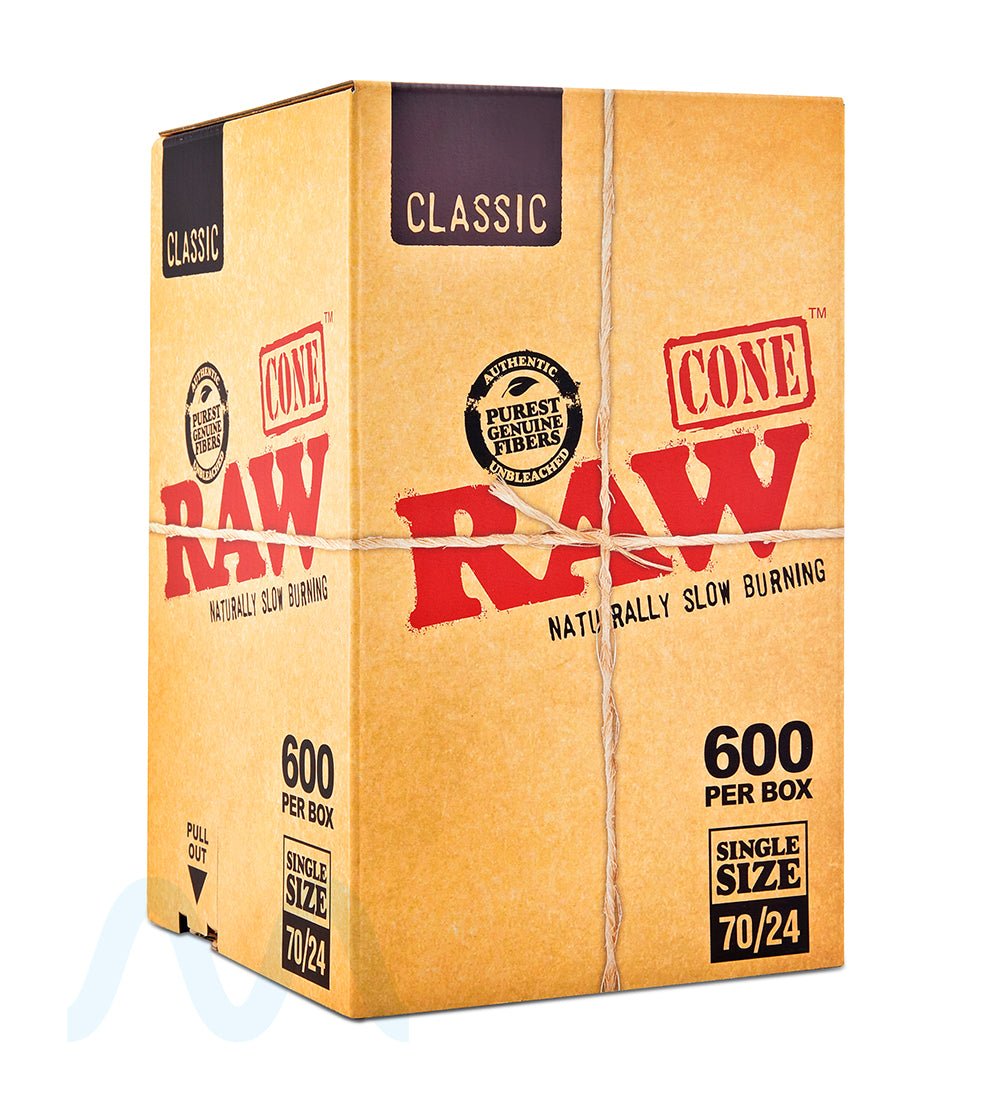 RAW | Classic Single Size Pre - Rolled Cones | 70mm - Unbleached Paper - 600 Count - 1