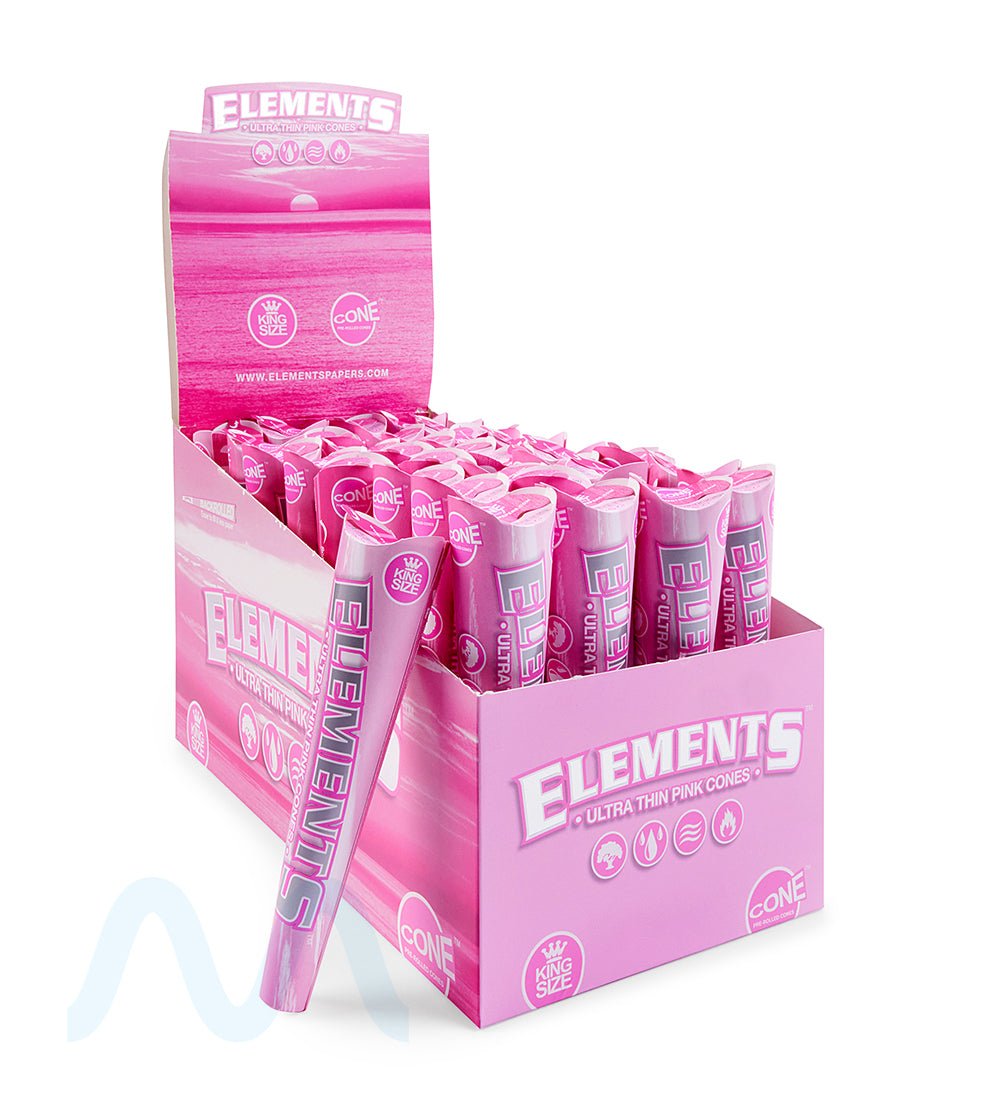 ELEMENTS | 'Retail Display' King Size Ultra Thin Pre - Rolled Cones | 109mm  - Pink Rice Paper - 32 Count - 1