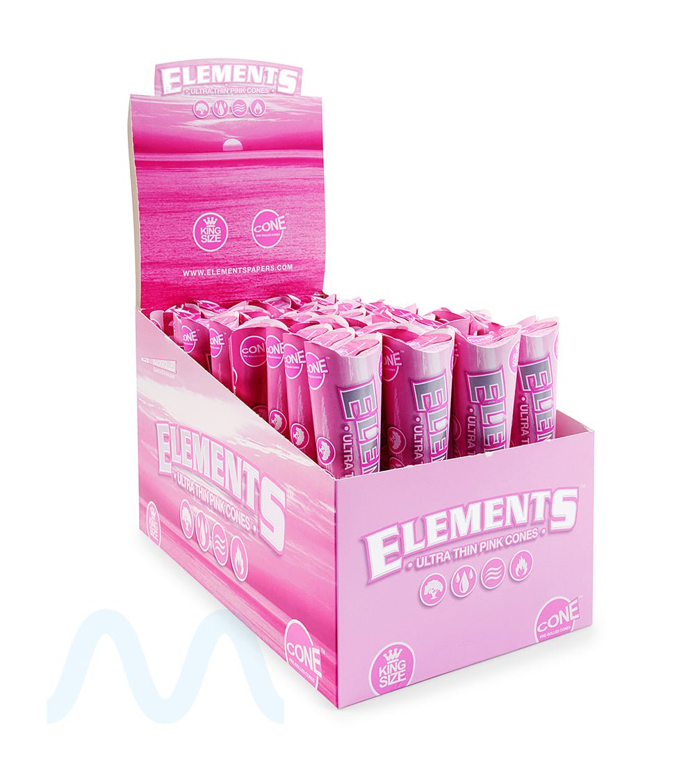 ELEMENTS | 'Retail Display' King Size Ultra Thin Pre - Rolled Cones | 109mm  - Pink Rice Paper - 32 Count - 6