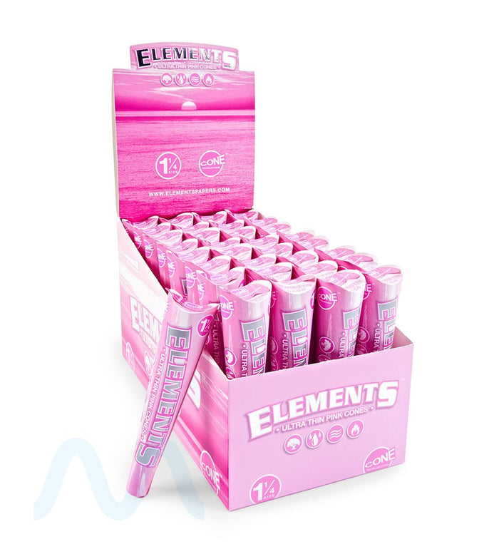 ELEMENTS | 'Retail Display' 1 1/4 Size Ultra Thin Pre-Rolled Cones | 84mm - Pink Rice Paper - 32 Count Image