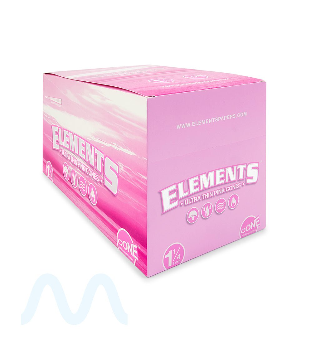 ELEMENTS | 'Retail Display' 1 1/4 Size Ultra Thin Pre - Rolled Cones | 84mm  - Pink Rice Paper - 32 Count - 2